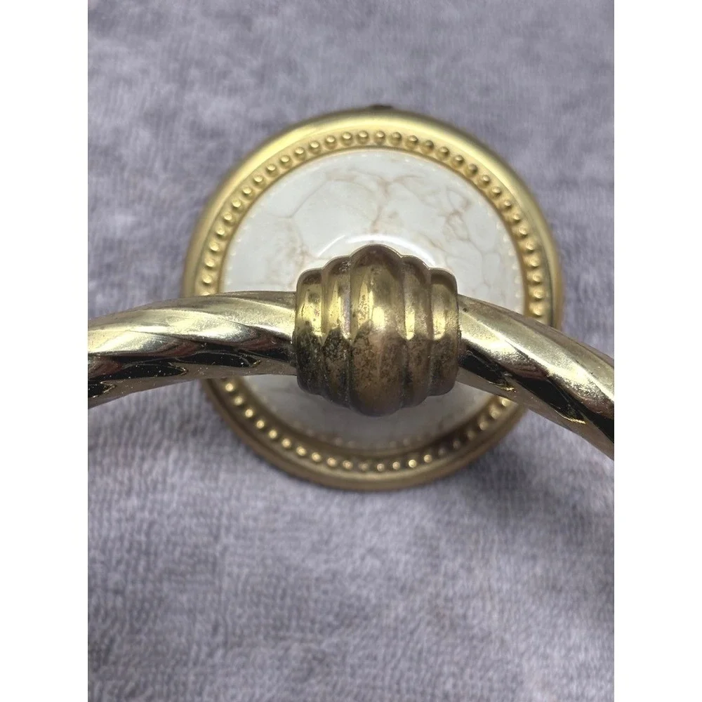 Vintage Brass Twisted Rope Towel Ring Faux Marble Wall Mount Bathroom Hardware